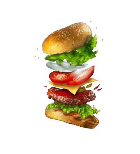 Imagem de um Burguer com todos os ingredientes em detalhes